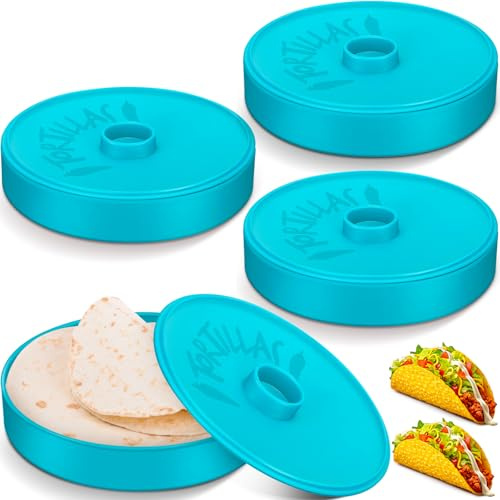 Nuogo 4 Pcs 7.2 Inch Tortilla Warmers Tortilla Holder Taco Storage Container Large Taco Warmer with Lid Pancake Warmer for Keeping Pancakes Warm, Microwave and Dishwasher Safe(Blue)