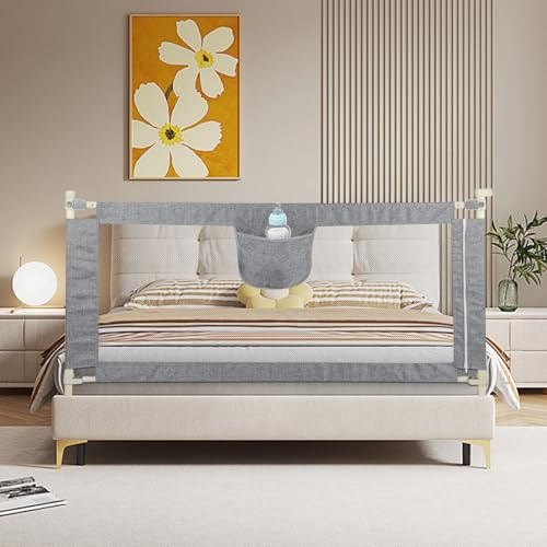 HUOLE Rausfallschutz Bett boxspringbett,Bettgitter Rausfallschutz für Kinder,Bettschutzgitter Bed Rail stabile Bauweise, Kinderbettgitter luftiges Babybettgitter für Kleinkinder-2,0 m – grau
