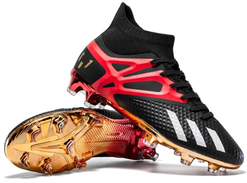 Eestfy Chaussures de Football FG Homme et Femme Crampons Antidérapants Design Montant Stabilité sur Terrain Ferme Tailles Complètes Disponibles,BlackRed FG,37 EU