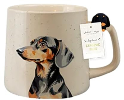 Fyne-Finds Ceramic White Dog Mug 350ML Cute Puppies Figurine Handle Novelty Tea Coffee Cup (Dachshund)