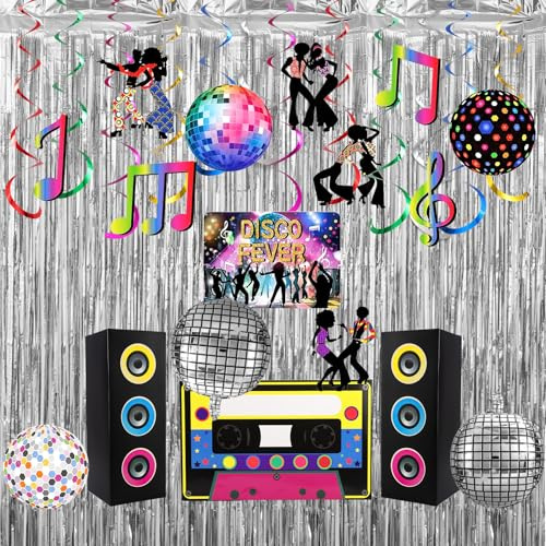 JarThenaAMCS 80s 90s Party Decorations Hip Hop Paper Boombox Boxes Boom Cassette Balloon Fringe Curtain Swirl Streamer for Retro 1980s 1990s Birthday Neon Disco Music Party