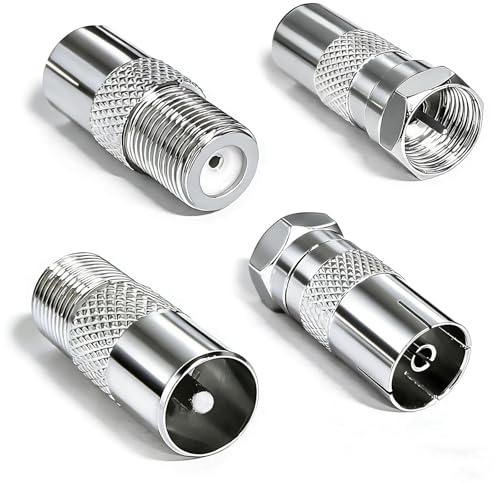 QQdou 4 Pcs F Type to Coax Adapter Kit, F 9.5 mm TV Female Male Aerial Connector, for Satellite, Antenna, Aerial Cables, Compatible with TV, Router, Modem, Satellite Receiver, Audio/Video Equipment