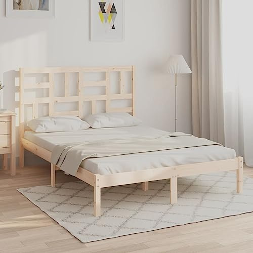 Ordellia Massivholzbett 135x190 cm Kiefernholz, Doppelbett Rahmen mit Kopfteil, Robustes Holzbett für Schlafzimmer, stabiles Plattformbett Möbel