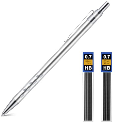 AOOSU Porte-Mine Métal, Crayon Mécanique Métal 0,7mm avec 2 Recharges HB | pour Enfant étudiant Dessin Esquisse Illustration Architecture écriture