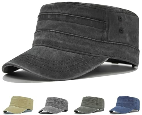 Fuantuda Casquette Homme Vintage Casquette Militaire Réglable Armée Chapeau, Coton lavé Vintage Plat Chapeau, pour Sports et Extérieur