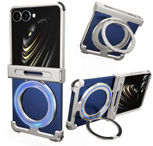 NIFBANG Frameless for Samsung Galaxy Z Flip 7 Phone Case,with Kickstand 360° Rotatable Magnetic Stand Cases,Aluminum Metal Heat Dissipation Shockproof Protective for Galaxy Z Flip 7 Cover(Silver)