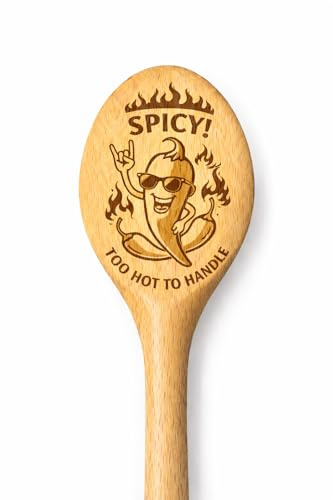Wooden Spoon with Engraved Design, Spicy Too Hot to Handle, Natural Wood, Kitchen Utensil, Novelty Gift