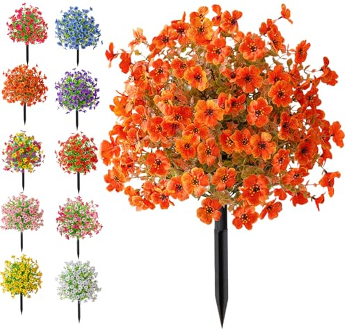 23 Artificial Violet Topiary Ball Trees with Ground Spikes, UV Resistant & Waterproof Faux Flower Decor, Realistic Fake Flowers Greenery for Home Decor (orange,1pc)