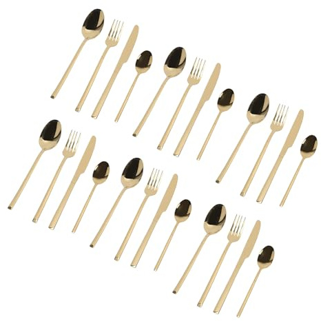 Aolidsive 18 10 Stainless Steel Silverware Set 20 Pieces Flatware Cutlery Utensil Set for Home Kitchen Eating Tableware Includes Forks Spoons Dishwasher Safe (Gold)