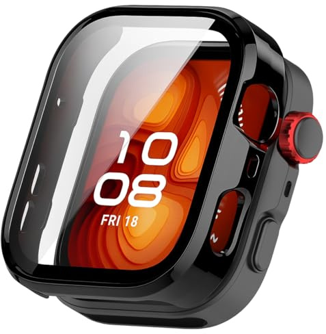 Techsuit für Huawei Watch Fit 4 Pro Hülle und Displayschutz mit 360 Grad Vollschutz, Premium Gehärtetes Glas, HD Klarheit, Kratzfest, Defense360 Pro, Schwarz
