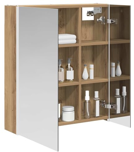 vidaXL Badezimmerspiegelschrank Kunsthandwerk Eiche, Stylischer Badezimmeroberfläche, Wandspiegel, Cooles Stauraum, Moderne Vanity, anpassbare Beleuchtung, Platz sparen