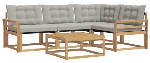 vidaXL Outdoor-Sofagarnitur 5 pcs Weiß und Hellgrau 79 x 79 x 37 cm, Moderne Garten-Sofa-Garnitur, langlebige Möbel, schicker Akazienholz-Sitz, Bequeme Terrassen-Lounge