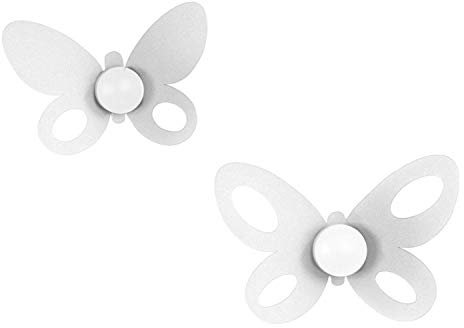 Arti & Mestieri Butterfly - Set di Ganci (2 Pezzi) da Muro Appendiabiti di Design 100% Made in Italy - in Ferro, 24 x 16 cm - Bianco Neve