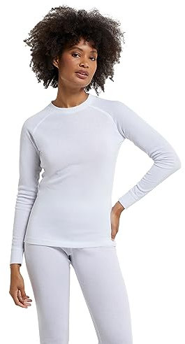 Mountain Warehouse Talus Womens Long Sleeves Baselayer Top - Thermal Underwear, Lightweight, Breathable, Warm & Easy Care - Autumn, Winter & Outdoors White (Round Neck) Women's Size 10
