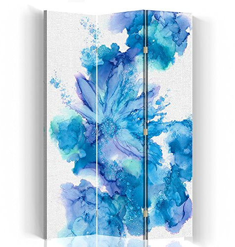 Feeby - Raumteiler - Trennwände – Foto Paravent – Spanische Wand - Bedruckt auf Leinwand – Trennwand – Deko Design – Paravent beidseitig - 3 teilig 110x180 cm - Bloomnjazz - Farbe Abstrakt Blau Weiß
