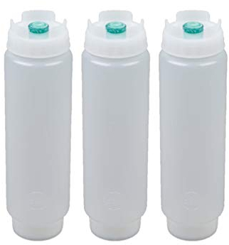 FIFO Quetschflasche, nachfüllbar, 454 ml, grüner Spitze, kleiner Ventil-Spender für dünne Gewürze, Saucen, Teig und Dressing - Selbstdichtend, kein Tropfen, kein Ärger, 12 Stück