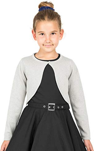 BlackButterfly Bambini Manica Lunga Scintillante Bolero Ragazze Cardigan (Argento, 7-8 Anni)