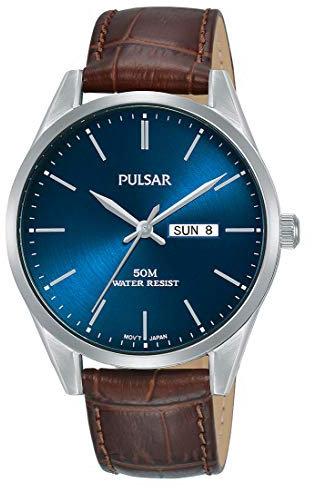 Pulsar Quarz Herren-Uhr Edelstahl mit Lederband PJ6117X1