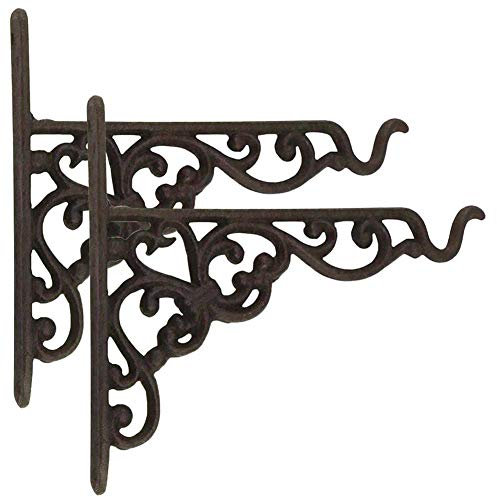 Cuasting 2 Pack Cast Iron Plant Hanger Hanging Planters Basket Wall Hook with Screws, Vintage Metal Wall Stands for Bird Feeders, Planters, Lanterns, Wind Chimes, Wall Brackets