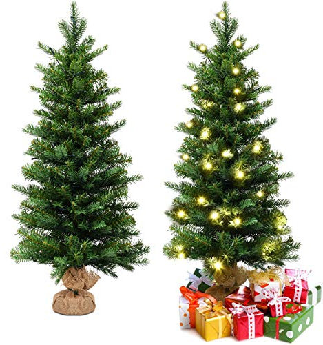 RELAX4LIFE 90 cm Künstlicher Weihnachtsbaum mit Beleuchtung, Mini Tannenbaum, Kleiner Christbaum mit 50 warmweißen LED-Lichtern & Timer, Tisch-Weihnachtsbaum Weihnachtsdeko für Zuhause & Eingang, Grün
