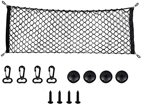 Cargo Net Car Trunk Universal Storage Nylon Net 90 x 40cm Elastic Mesh Boot Cargo Organizer Net with 4 Hooks for Automotive Van SUV Pickup