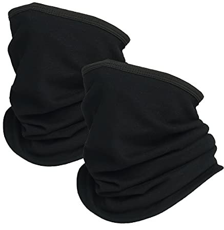 Oscenny Halstuch, Bandana, Gesichtsmaske, elastisches Ende, gesperrt, thermisch, lang, für Nase, Hals, Mund und Ohren (Schwarz/Schwarz, 2 Packungen)