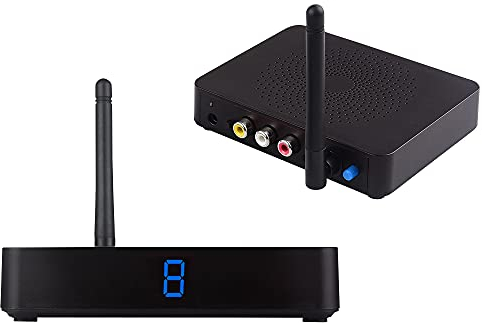 Moretop - Trasmettitore e ricevitore audio wireless 5,8 GHz 8 canali RCA 480P mittente con telecomando IR (ricevitore trasmettitore rca wireless MT-RCA50)