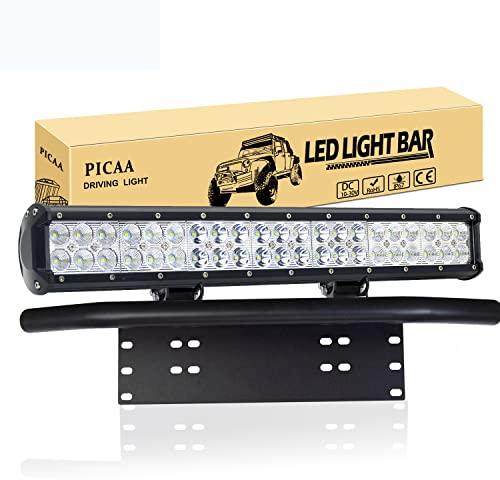 PICAA LED Lichtleiste Led Arbeitsscheinwerfer 20 Zoll 126W Led Lichtbalken 12V Led Zusatzscheinwerfer Bar LED Arbeit Licht Bar Mit Kennzeichenhalter für SUV Offroad ATV UTV Traktor 4x4 Auto