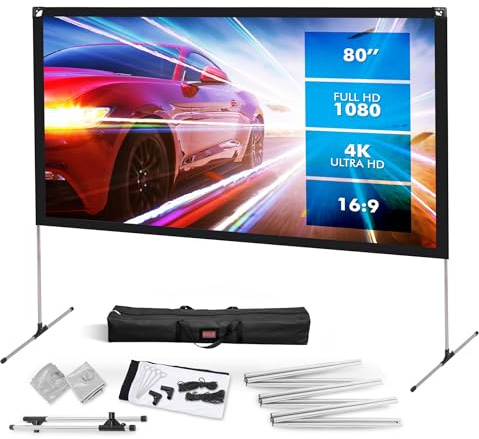 Pyle Telo Proiettore 203 cm 16:9 HD 4K con Treppiede, Proiettore Portatile, Leggero e Pieghevole, Schermo per Film Interni ed Esterni per Home Theater