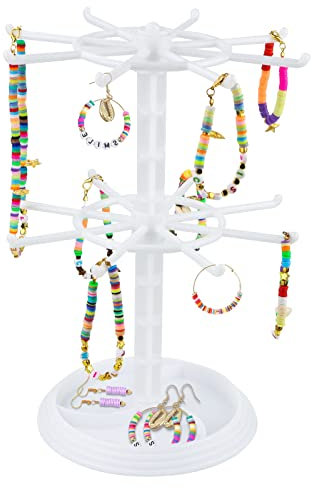 Jewelry Rack for Clay Beads Bracelets, Double-Layer Rotating Storage Display Stand for Polymer Clay Beads Bracelets Necklaces Anklets Jewelry, Gift Ideal for Women (White)