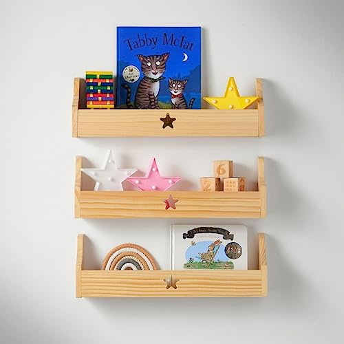Haus Projekt 3 Pack Kiefer Stern Kinderregal, Wandregal Kinderzimmer, Dekoratives Bücherregal für Kinder, Mehrzweck Holz Aufbewahrungsregal 50x10x16cm