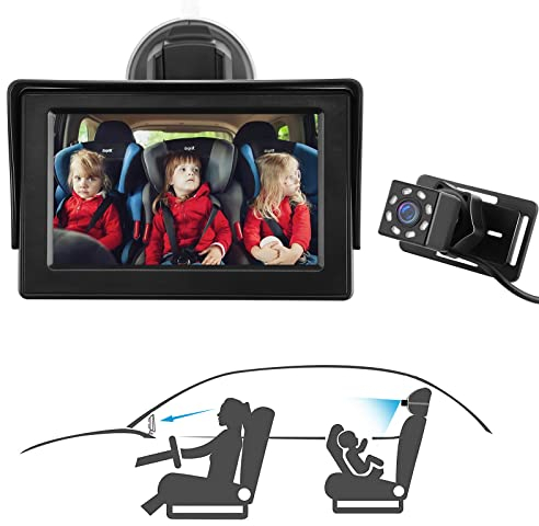 MYPIN 4.3'' Baby Car Camera & Monitor for Back Seat, HD 1080P with Night Vision Function, 150° Wide View with Reusable Sucker Bracket, Real Time Infant Safety for Toddlers & New Parents
