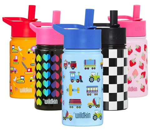 Wildkin Kids Stainless Steel Water Bottle, 14oz, Trains, Planes & Trucks