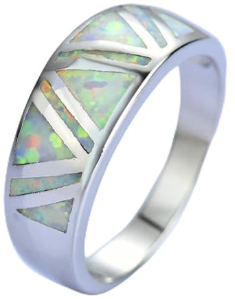 STOPI Art Und Weise Boho Weiblicher Weißer Feueropal-Stein-Ring Art Und Weise 10kt Weißgold-Ring-Weinlese-hochzeits-schmucksache-versprechungs-Ringe Für Frauen