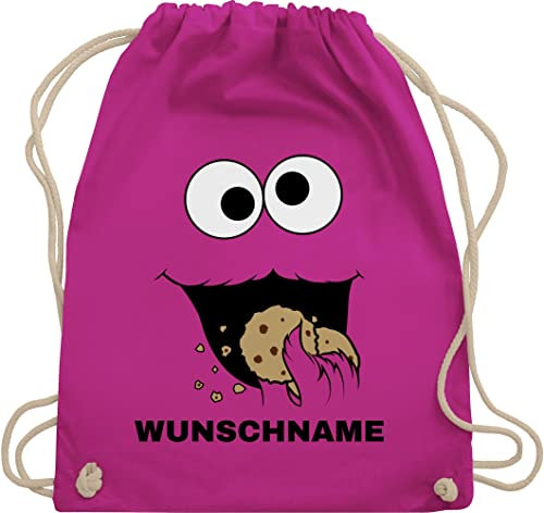 Turnbeutel Rucksack - Karneval Accessoire Fasching - Keks Monster Kostüm mit Name I Krümelmonster I Cookie Monster I Keksmonster - Unisize - Fuchsia - monsterbeutel karnevals kekse beutel