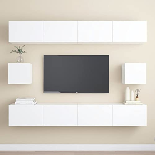 Chusui 6-TLG. TV-Schrank-Set, Jugendzimmer Komplett Set, Wohnwand Wohnzimmer, Tv-möbel & Phonomöbel, Schrankwand Wohnzimmer, Anbauwand Wohnzimmer, Weiß Holzwerkstoff