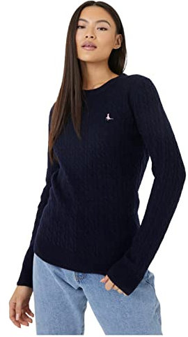 Jack Wills Womens Tinsbury Merino Wool Cable Knitted Jumper Navy XL