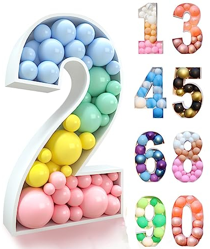 3FT Ballons Mosaik Nummer 2 Geburtstags Party Dekoration,Karton Zahlen Ständer Mosaik Luftballons Rahmen für Jungen Mädchen Geburtstags Party Hintergrund,Babyparty,Jubiläum,2nd Genburtstag Feier