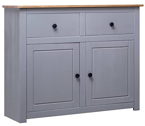 FIRBNUS Beistelltisch 93x40x80 cm mit 2 Schubladen Sideboard Aufbewahrungsschrank für Wohnzimmer Schrank Anrichte Kommode Schubladenschrank Kiefernholz Panama Grau und Natürliche Holzfarbe