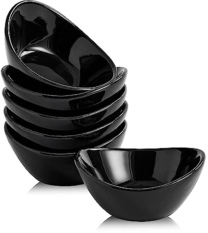 Swuut Bols à Tapas et Sauces Ensemble de 6 en Céramique, Petits Bols de 1,5oz Mini pour Sushi, Sauce Soja, Trempettes, Assiettes d'Aliments Cuits, Olives, BBQ et Fournitures de Fête (Noir)