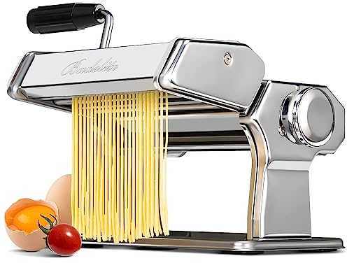 Pasta Maker Machine 150 Manuelle Nudelmaschine mit Rolle & Schneider Einstellbar 9 Dicke & 2 Breite Handkurbel Nudeln Maker für Spaghetti, Fettuccini, Lasagne