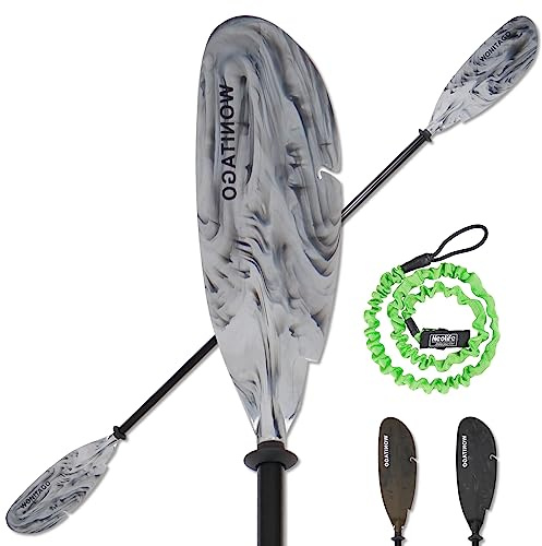 WONITAGO Angler Kayak Paddles Aluminum Paddle with Plastic Blades and Paddle Leash, Floating Adjustable Fihsing Kayak Oars, 3 Piece, 230-250cm/90-98 inch White