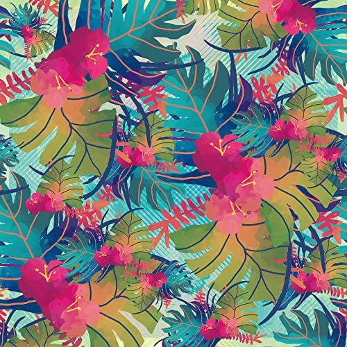VaryPaper Self Adhesive Colorful Tropical Leaf Wallpaper 44.5cmx800cm Patterned Sticky Back Plastic Vinyl Wrap for Furniture Pink Floral Wallpaper for Living Room Bedroom Cabinets Botanical Wall Art