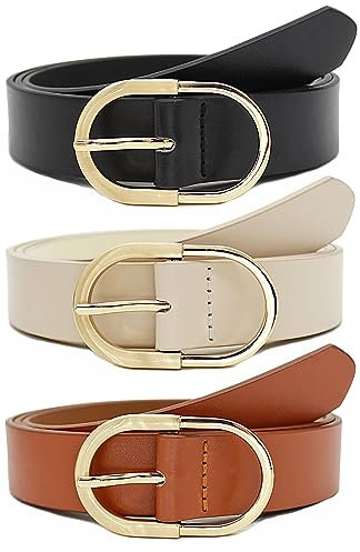 Longwu Lot de 3 ceintures en cuir pour pantalons jeans, ceintures en cuir tendance pour femme avec boucle dorée