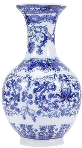 Vase Céramique Chinoiserie Bleu et Blanc Pot Décoratif pour Fleurs et Plantes Conteneur Floral Élégant Ornement de Bureau