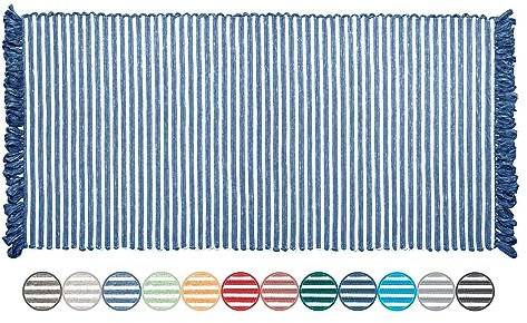 Lashuma Läufer Wohnzimmer Blau, Größe: Upcycling Teppich 60x120 cm