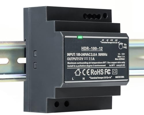 Jadeshay Alimentatore 12V,Alimentatore Trasformatore su Guida DIN Alimentatore Switching 100W 12V 7.1A per Automazione Industriale (Ingresso AC100-240V, Uscita DC12V)