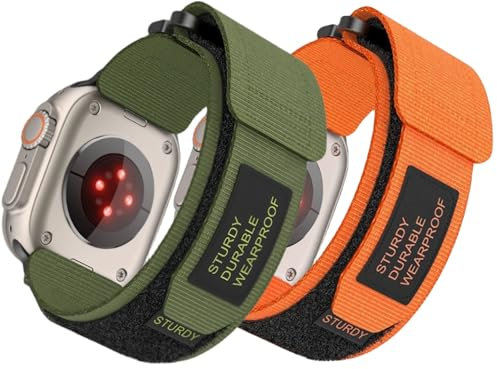 BolYel Alpine Loop Cinturino Compatibile con Apple Watch 42mm/44mm/45mm/49mm, Nylon Sportarmband für Apple Watch Band, Klett Design für iWatch Ultra2/Ultra Series 9/8/7/6/5/4/3/2/1/SE, Verde&Arancia