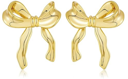Aucuu Bow Earrings, Schleifen Ohrringe Mädchen, Gold Silber Bogen Ohrstecker, 18K Ohrringe Gold Silber, Ohrringe für Damen, Band Schleifen Ohrstecker, Schleifen Schmuck Frauen