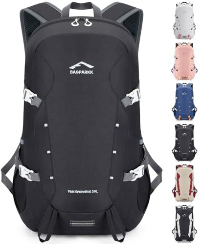 BAGPARKK 35L Lightweight Packable Travel Hiking Backpack Daypack,Water Resistant Camping Daypack (Black(35L))